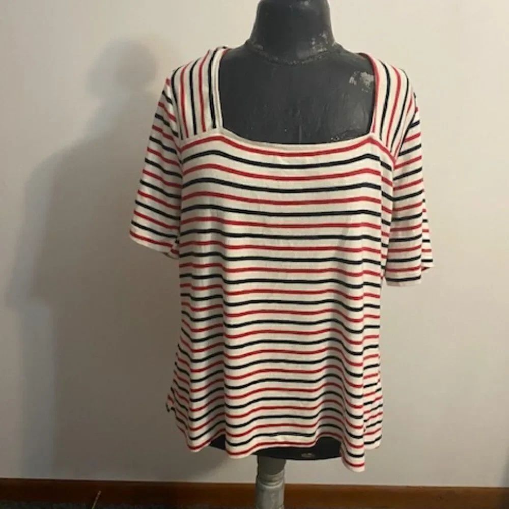 Lane Bryant Black, Red, Cream stripe top, size 22/24